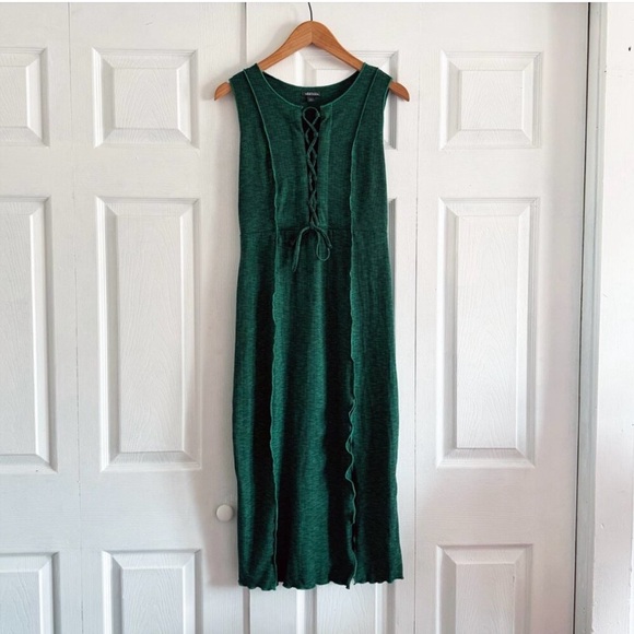 Wild Fable Emerald Green Lace-Up Knit Midi Dress - Picture 3 of 8